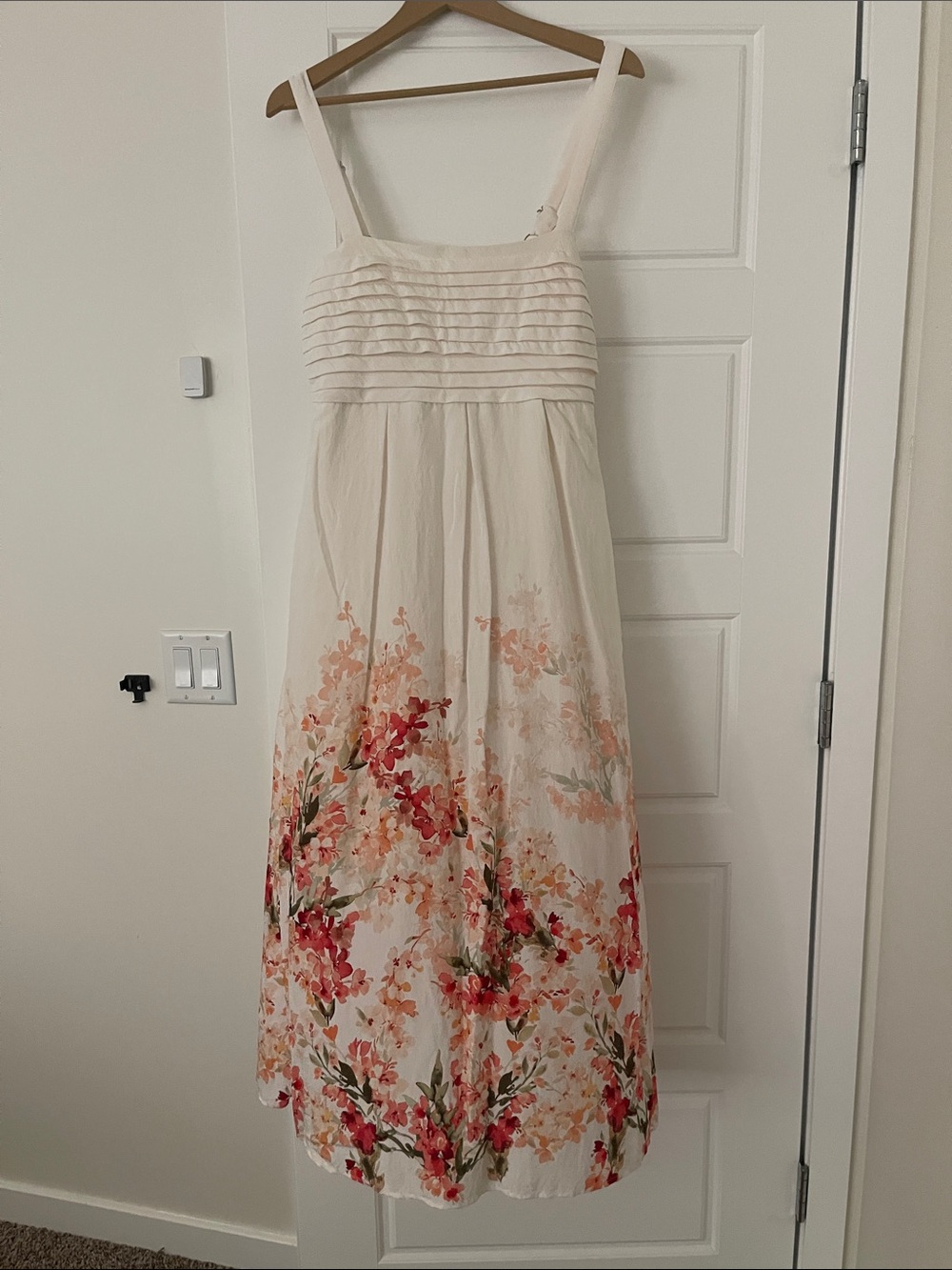 Rachel Zoe Cream Maxi Dress with Pink & Red Floral Border